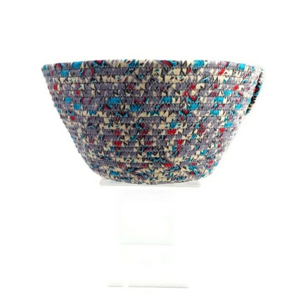 Handcrafted Southwest Fabric Wrapped Rope Bowl Multicolor Arrowhead Boho Decor